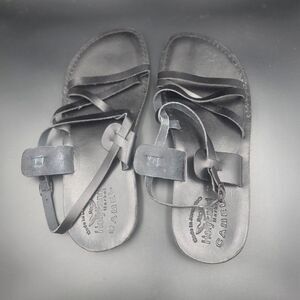 Holy Land Market Unisex Genuine Leather Biblical Sandals (Jesus - Yashua) Black